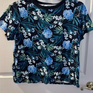 Floral Print Women's Top - Black and Blue